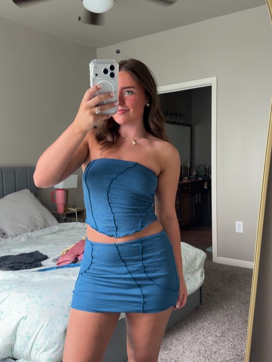 White Fox Boutique Other - White Fox Boutique Blue Strapless Ruched Mini Set